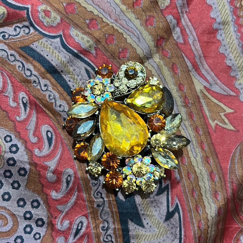 Vintage Gems on metal Brooch